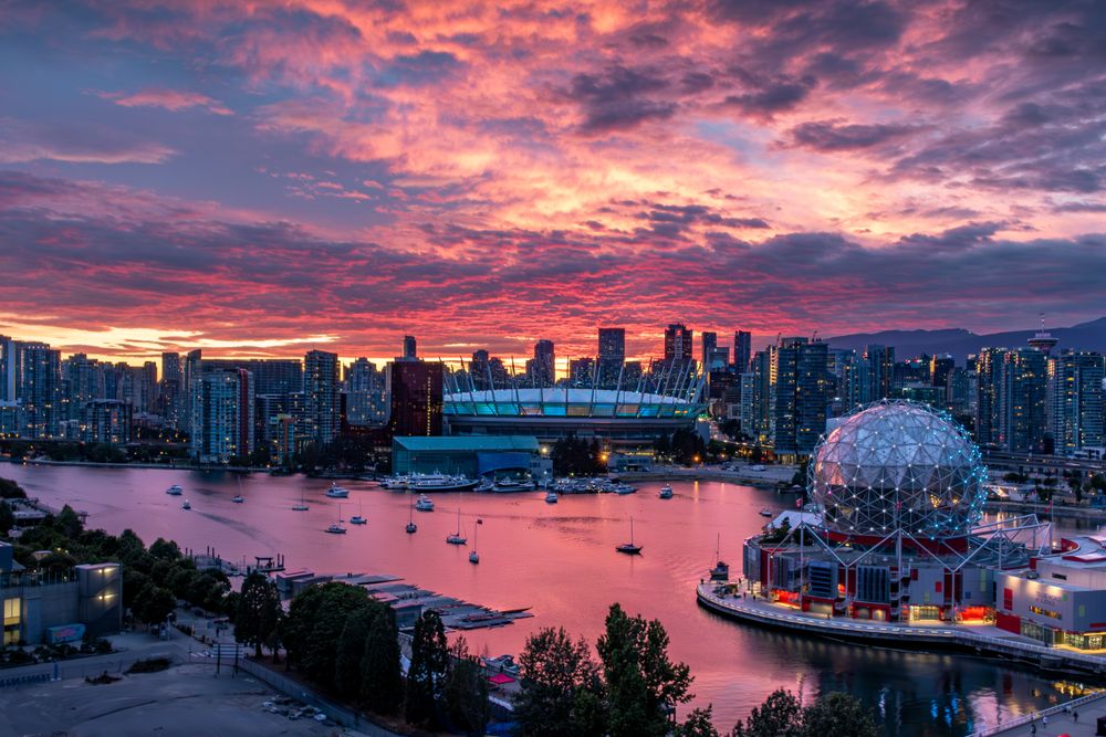 A colorful sunset over the city of Vancouver.